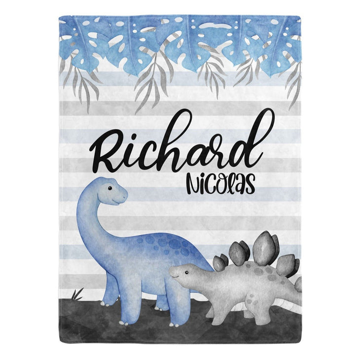 Blue And Gray Dinosaur Custom Name Blanket Easy Basic Creations