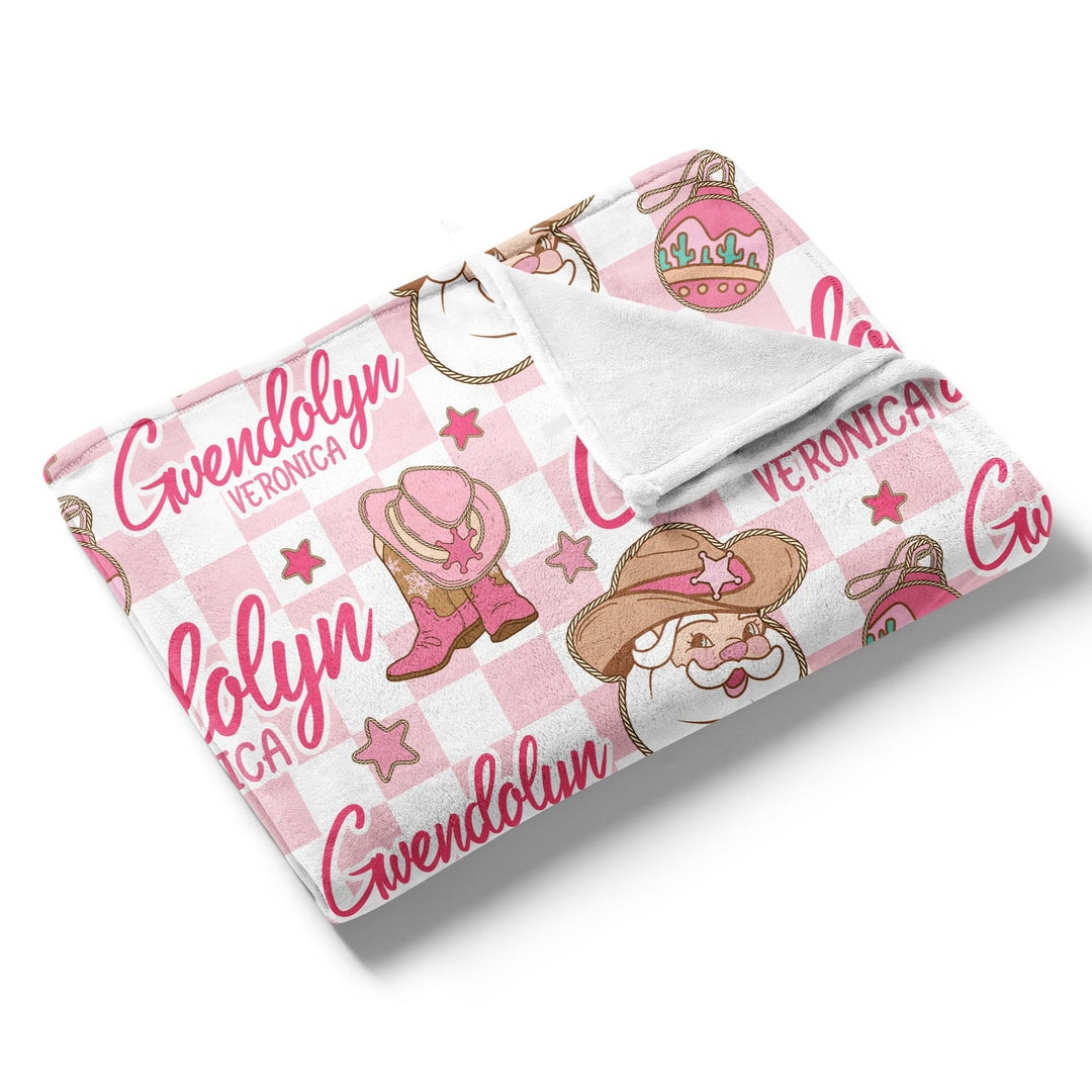 Pink Western Santa Custom Name Blanket Easy Basic Creations