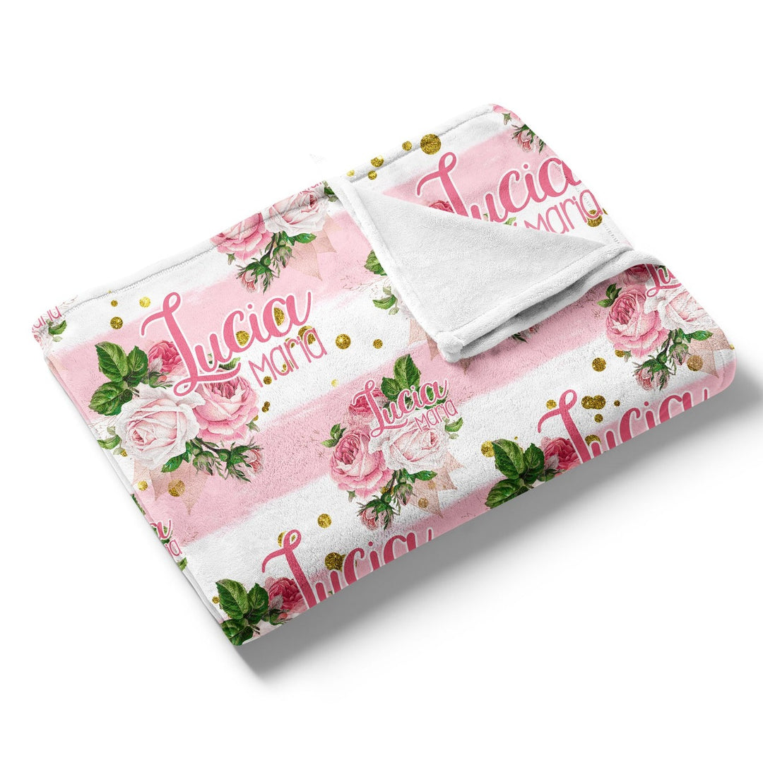 Pink Rose Garden Custom Name Blanket Easy Basic Creations