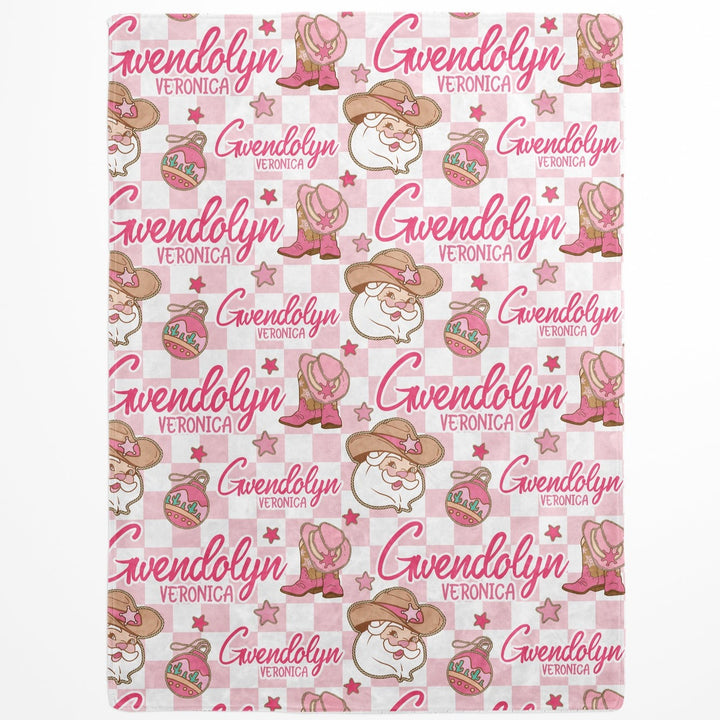 Pink Western Santa Custom Name Blanket Easy Basic Creations