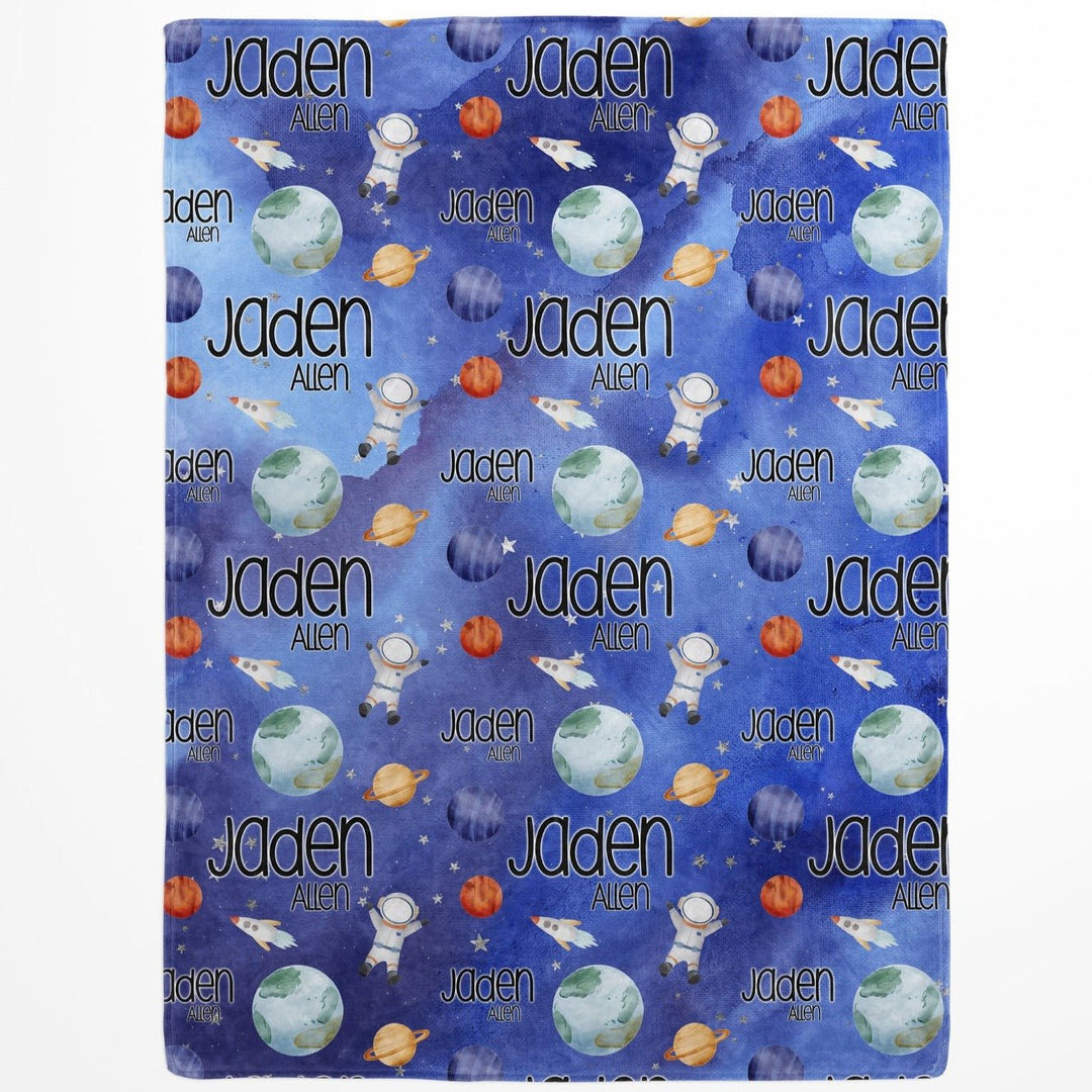 Blue Space Astronaut Custom Name Blanket Easy Basic Creations