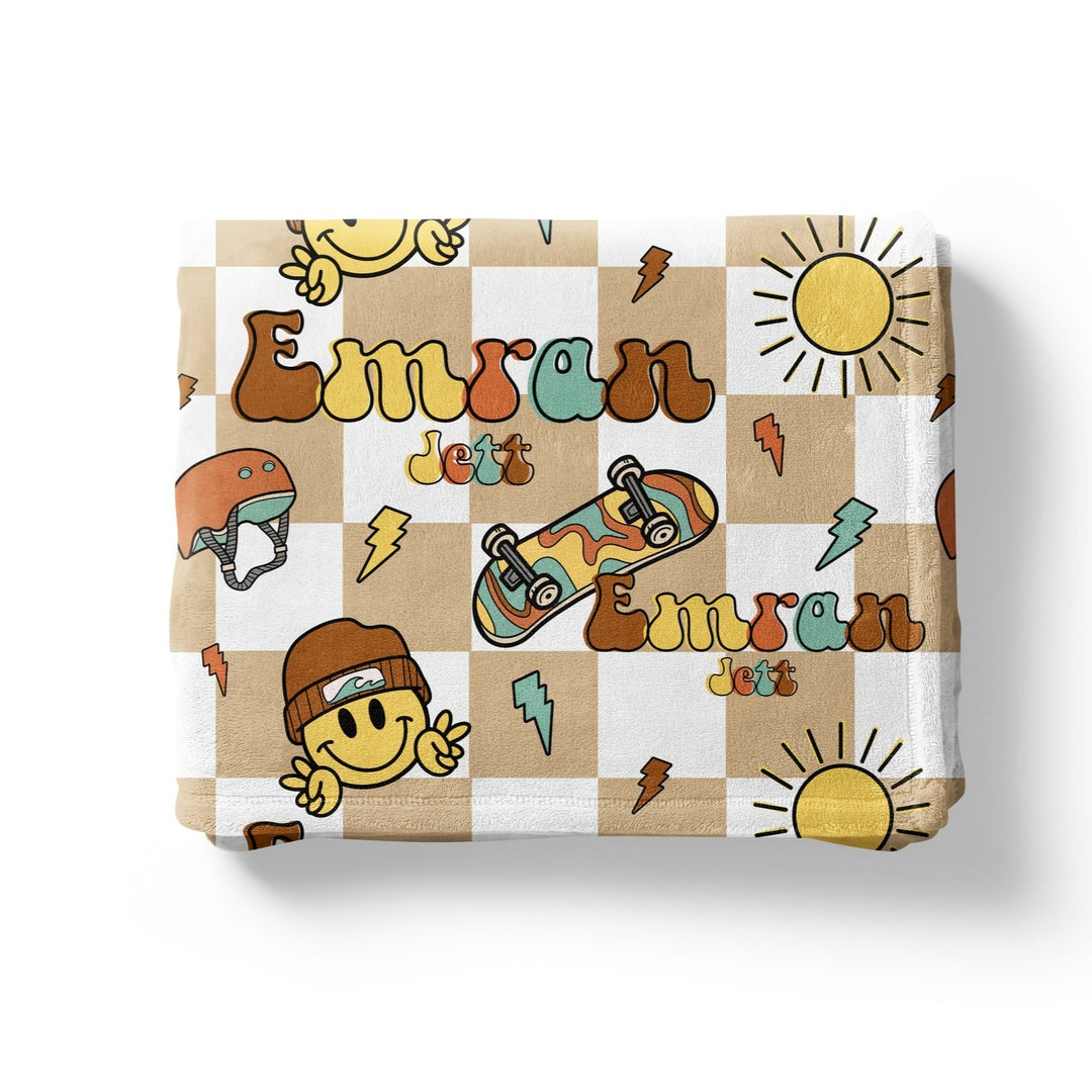 Skater Smiley Face Custom Name Blanket Easy Basic Creations