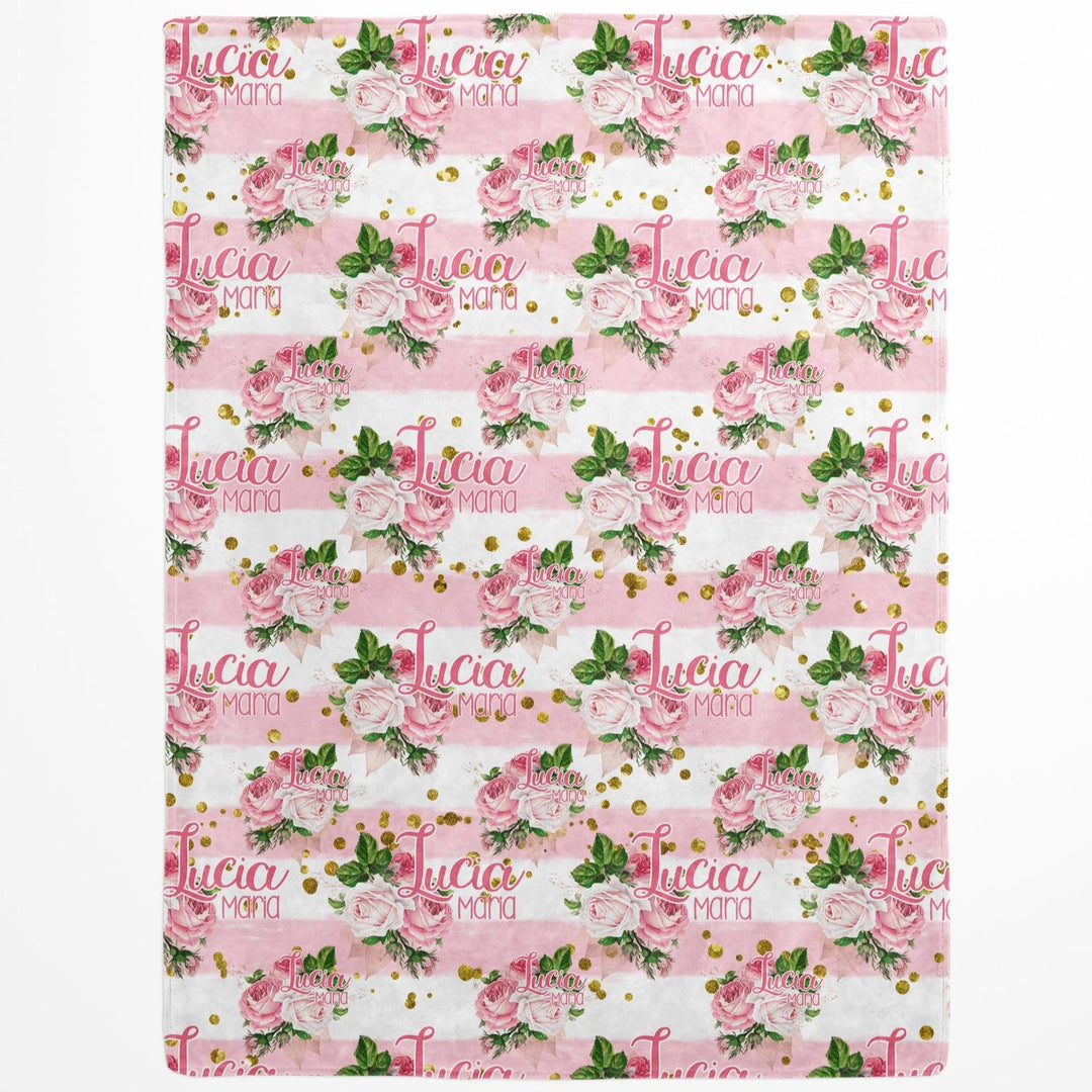 Pink Rose Garden Custom Name Blanket Easy Basic Creations