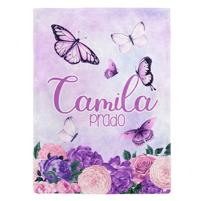 Purple Butterfly Garden Custom Name Blanket Easy Basic Creations