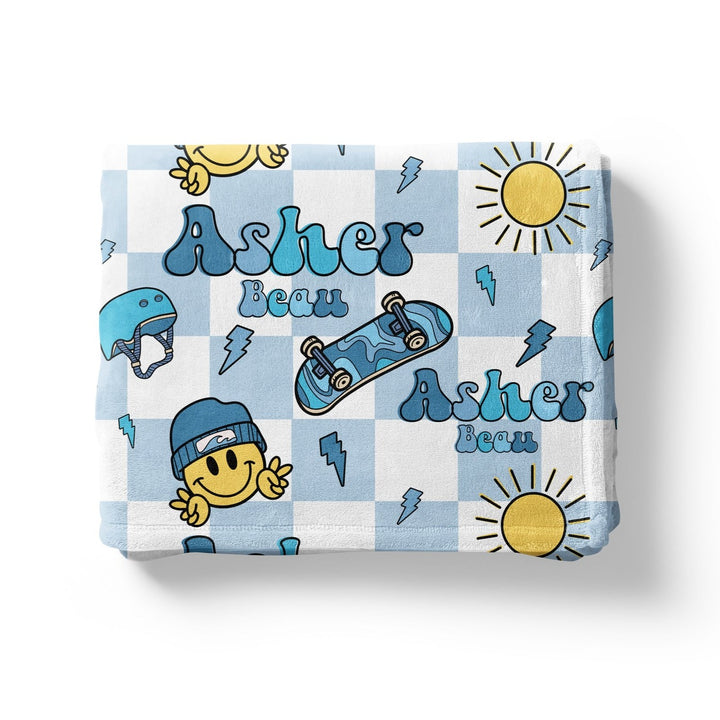 Skater Smiley Face Custom Name Blanket Easy Basic Creations