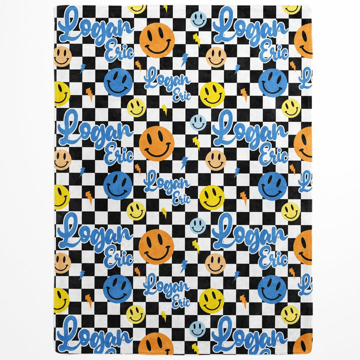 Smiley Face Checkerboard Custom Name Blanket Easy Basic Creations