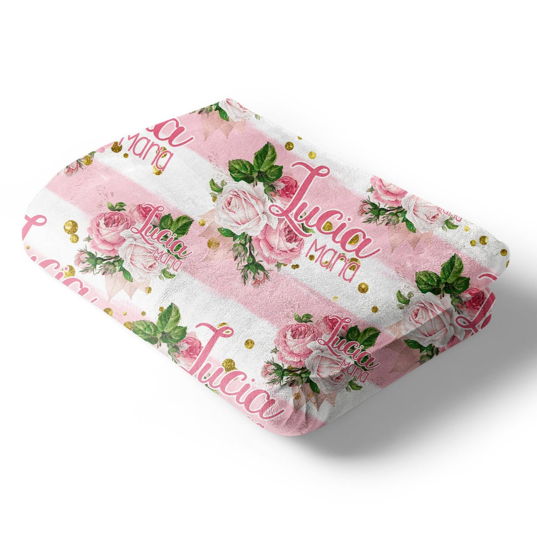 Pink Rose Garden Custom Name Blanket Easy Basic Creations