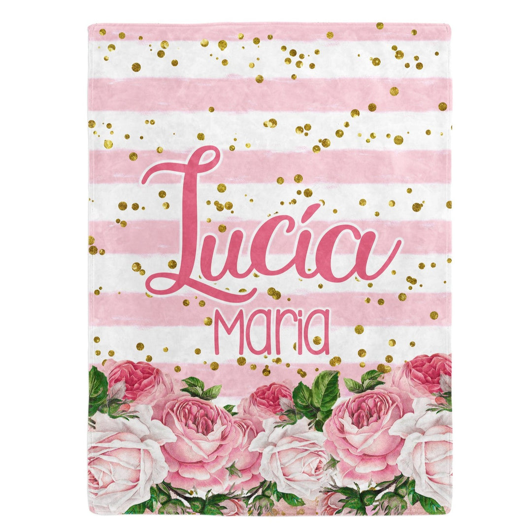 Pink Rose Garden Custom Name Blanket Easy Basic Creations