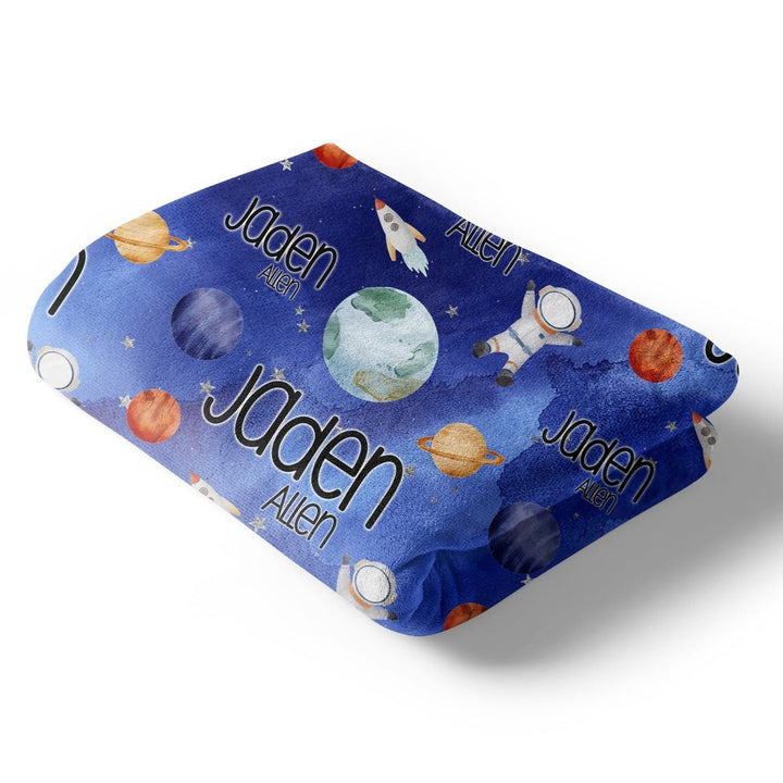 Blue Space Astronaut Custom Name Blanket Easy Basic Creations