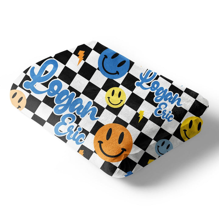 Smiley Face Checkerboard Custom Name Blanket Easy Basic Creations