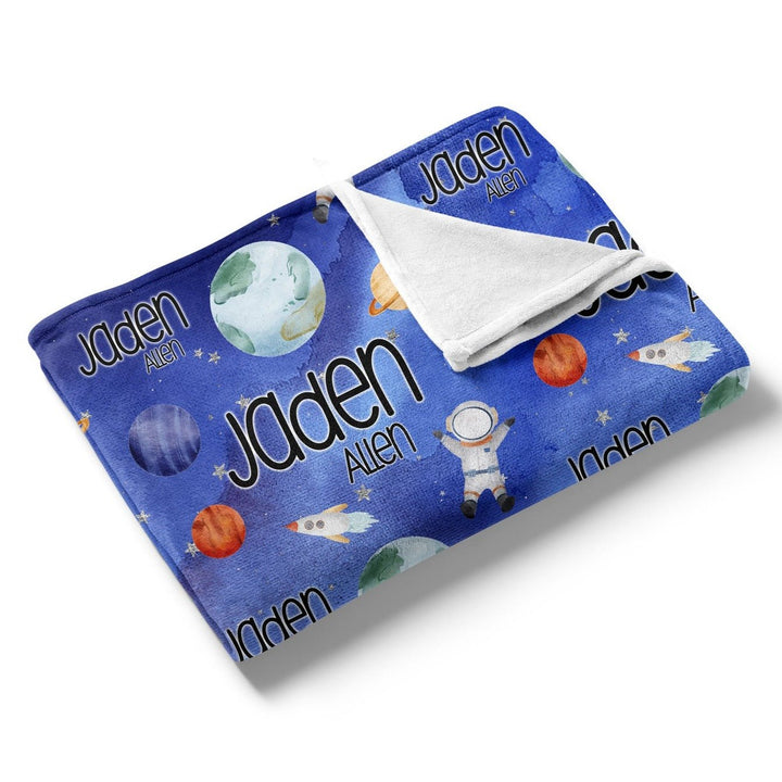 Blue Space Astronaut Custom Name Blanket Easy Basic Creations