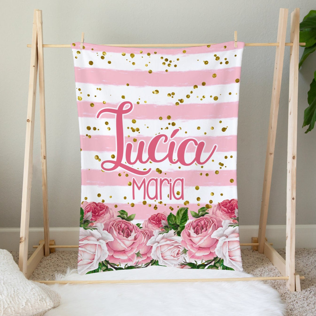 Pink Rose Garden Custom Name Blanket Easy Basic Creations