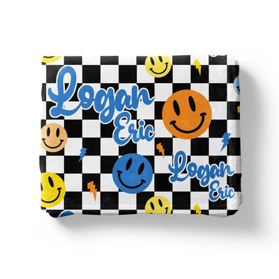 Smiley Face Checkerboard Custom Name Blanket Easy Basic Creations
