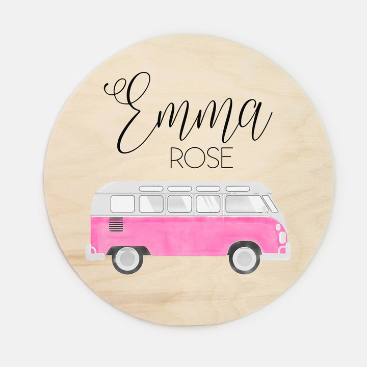 Hippie Van Custom Name Wood Round Easy Basic Creations