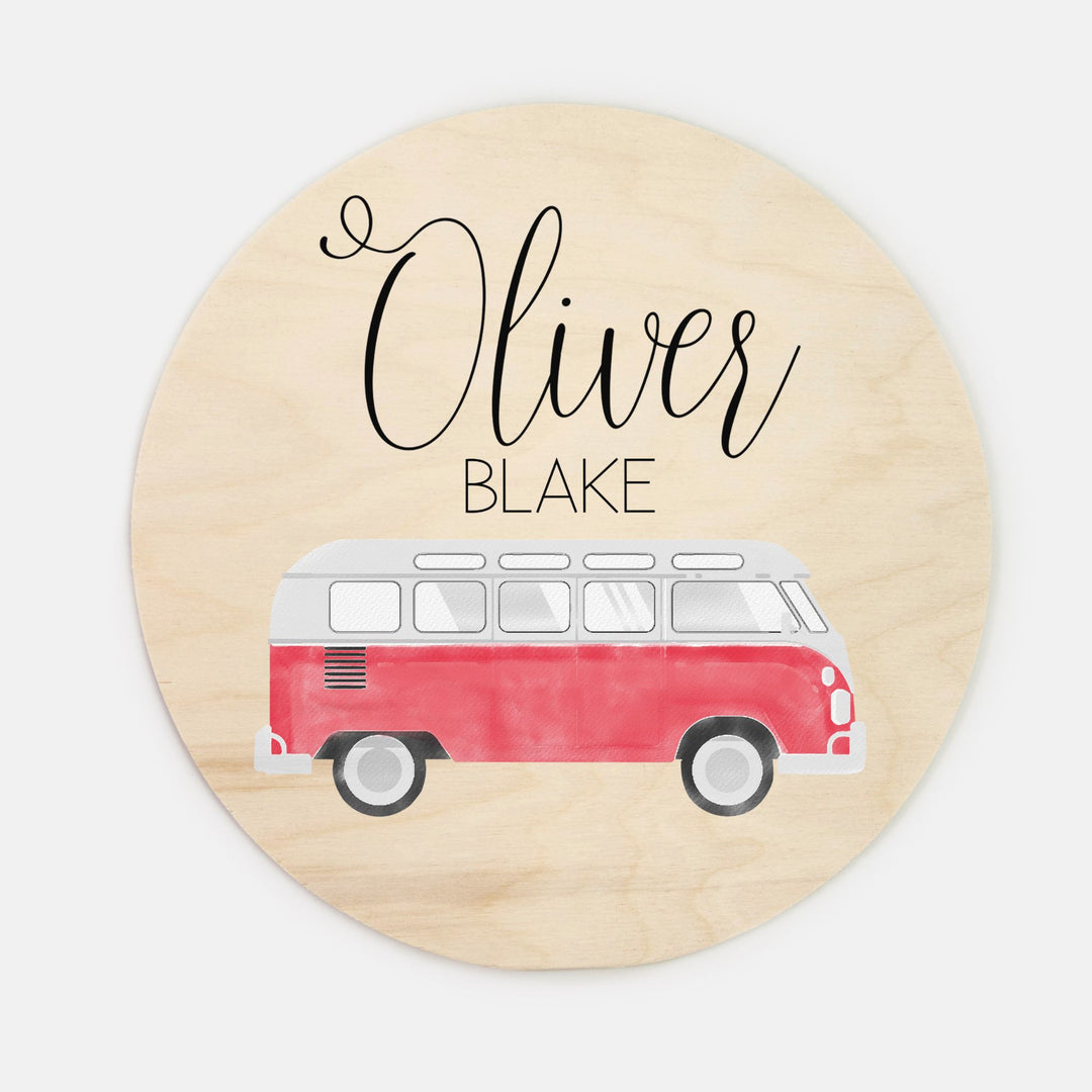 Hippie Van Custom Name Wood Round Easy Basic Creations