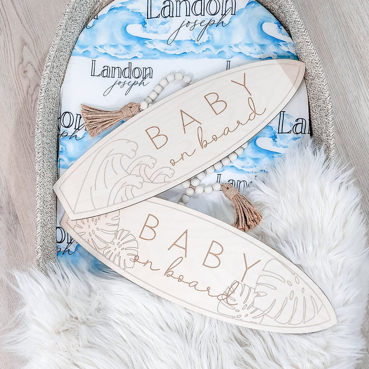 Baby On Board Surfboard Announcement Wood Sign Easy Basic Creations