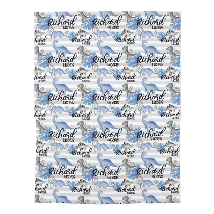 Personalized Blue And Gray Dinosaur Swaddle Blanket - Easy Basic Creations