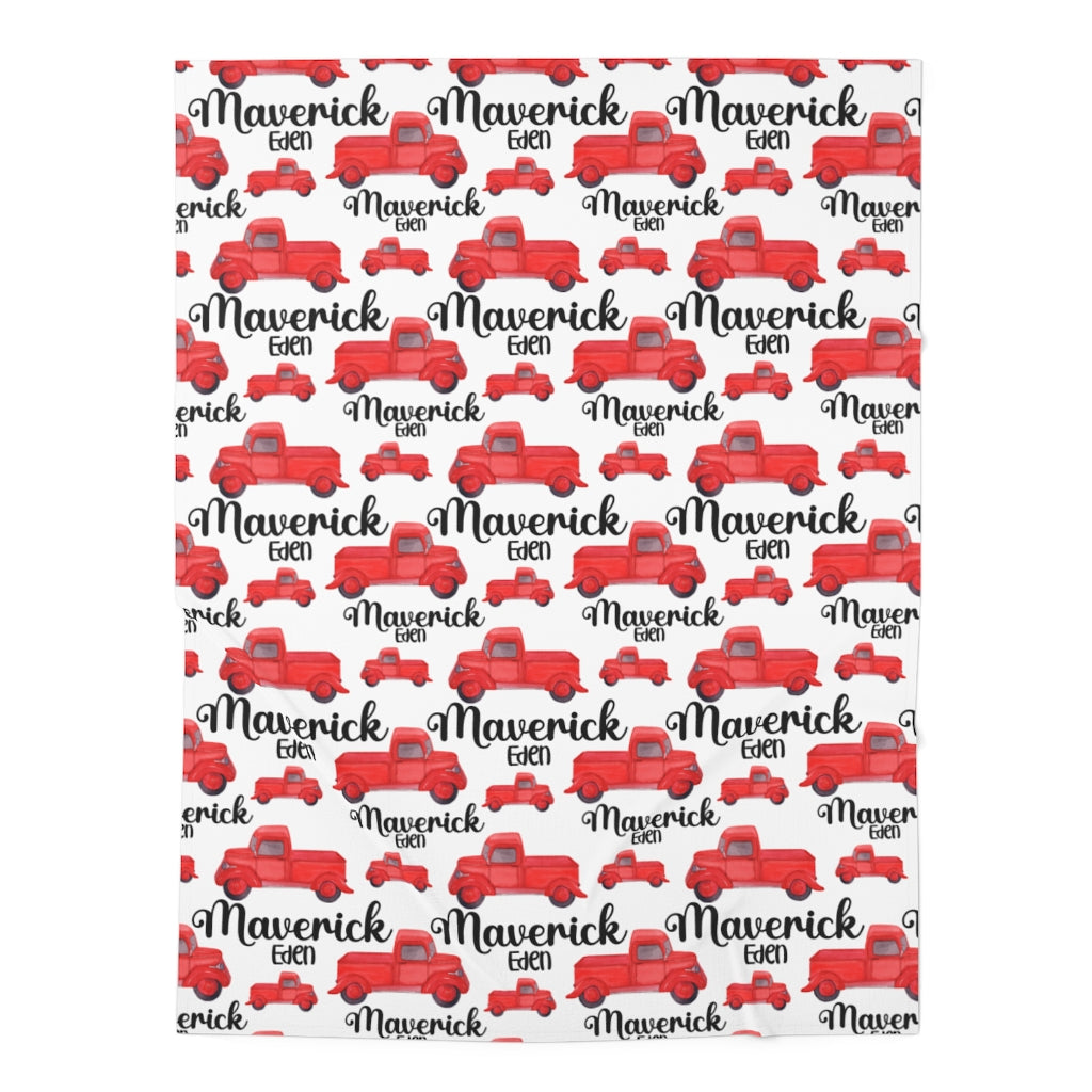 Personalized Red Farm Truck Swaddle Blanket - Easy Basic Creations