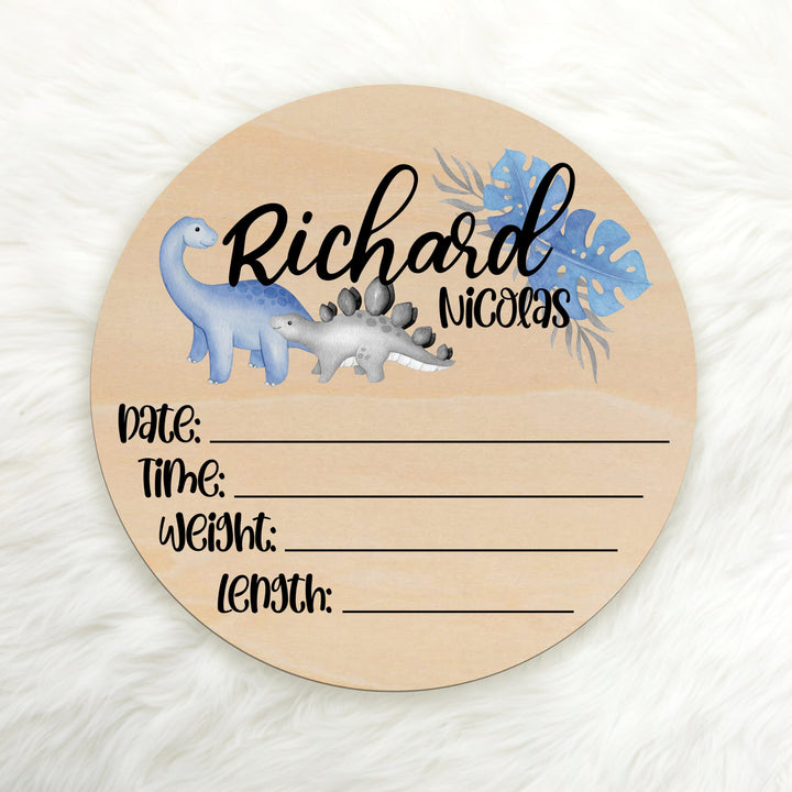 Blue And Gray Dinosaur Birth Stat Sign Easy Basic Creations