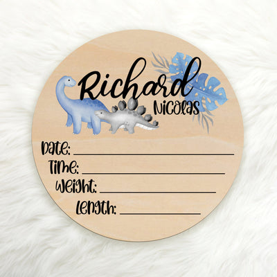 Blue And Gray Dinosaur Birth Stat Sign Easy Basic Creations
