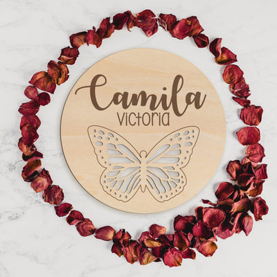 Butterfly Name Announcement Wood Round Easy Basic Creations