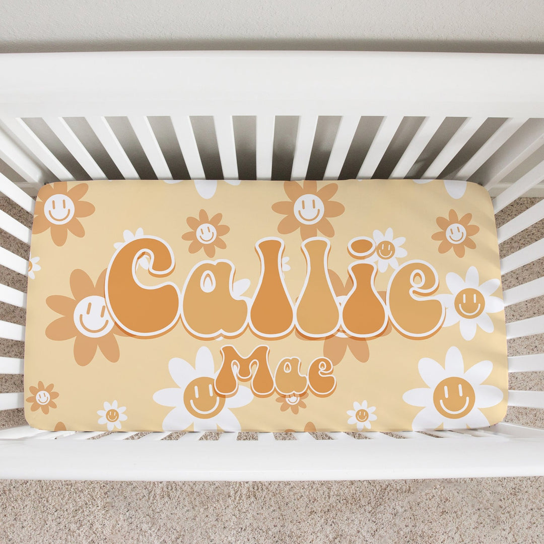 Groovy Daisy Custom Name Crib Sheet Easy Basic Creations