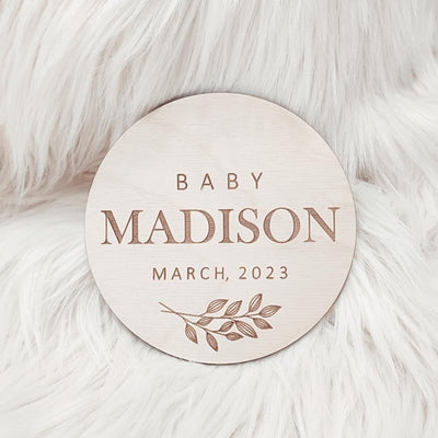 Baby Name Pregnancy Announcement Wood Round Easy Basic Creations