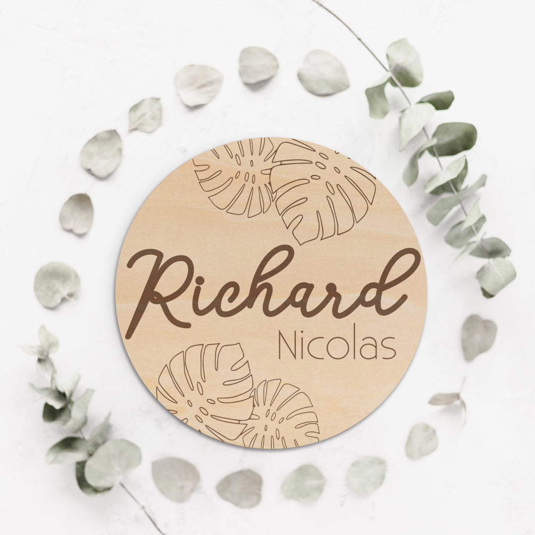 Tropical Baby Name Announcement Wood Round - Easy Basic Creations