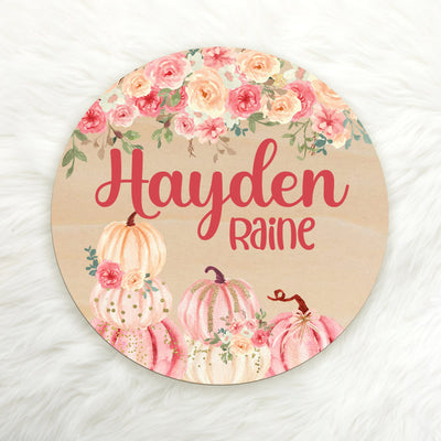 Pink Pumpkin Patch Custom Name Wood Round Easy Basic Creations