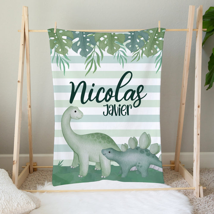 Sage Dinosaur Custom Name Blanket Easy Basic Creations