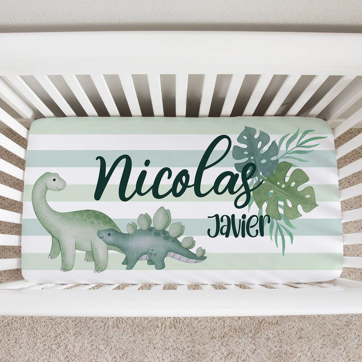 Sage Dinosaur Custom Name Crib Sheet Easy Basic Creations