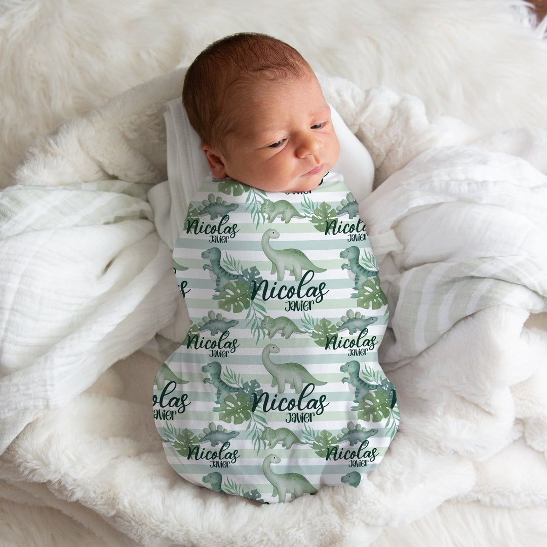 Personalized Sage Dinosaur Swaddle Blanket Easy Basic Creations