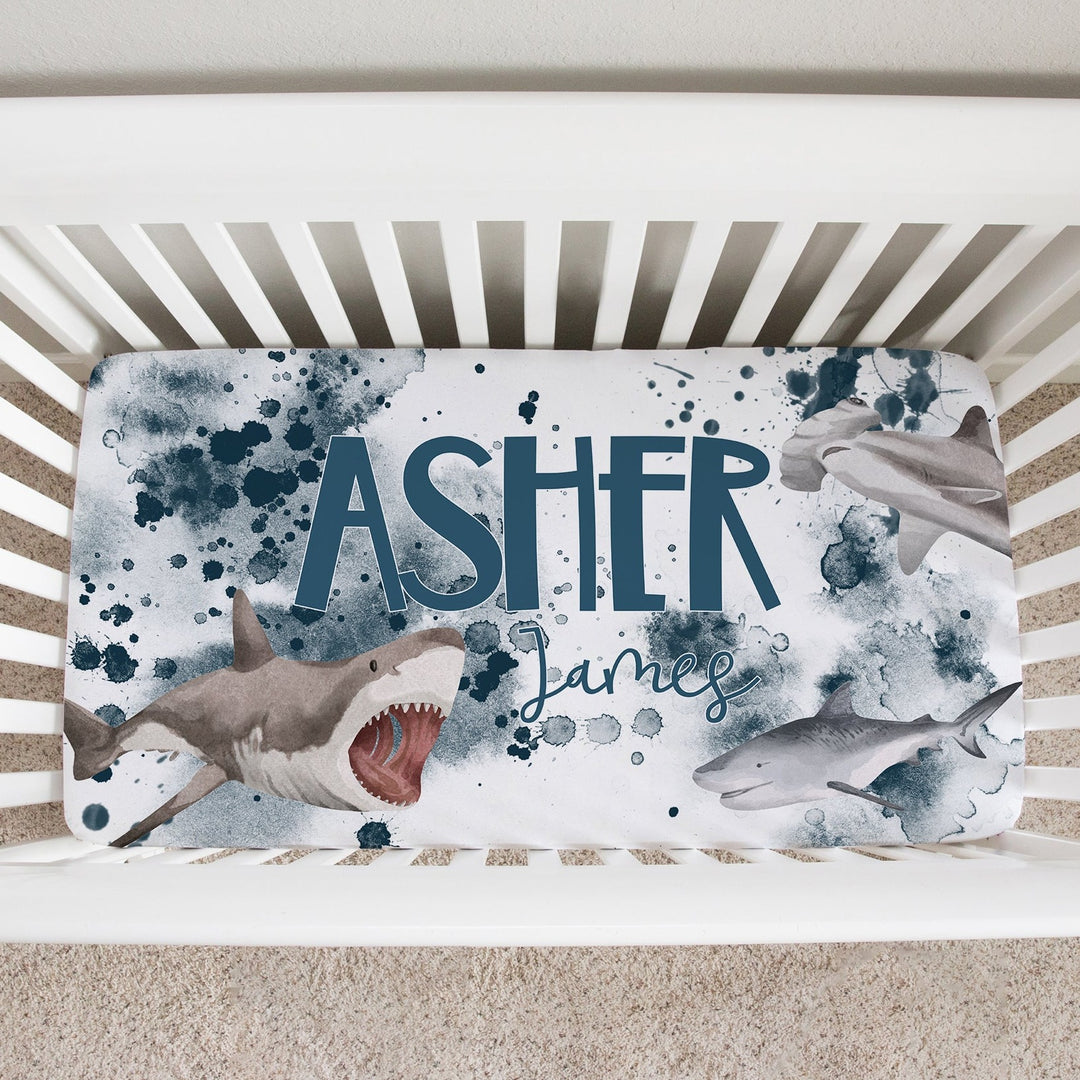 Shark Custom Name Crib Sheet Easy Basic Creations