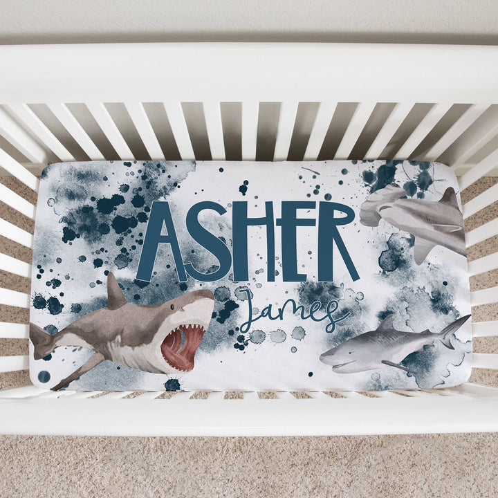 Shark Custom Name Crib Sheet Easy Basic Creations