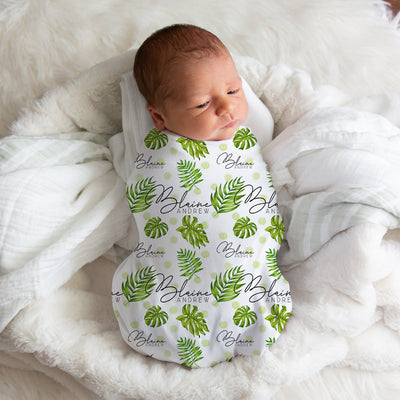 Tropical Palm Leaves Swaddle Blanket Easy Basic Creations