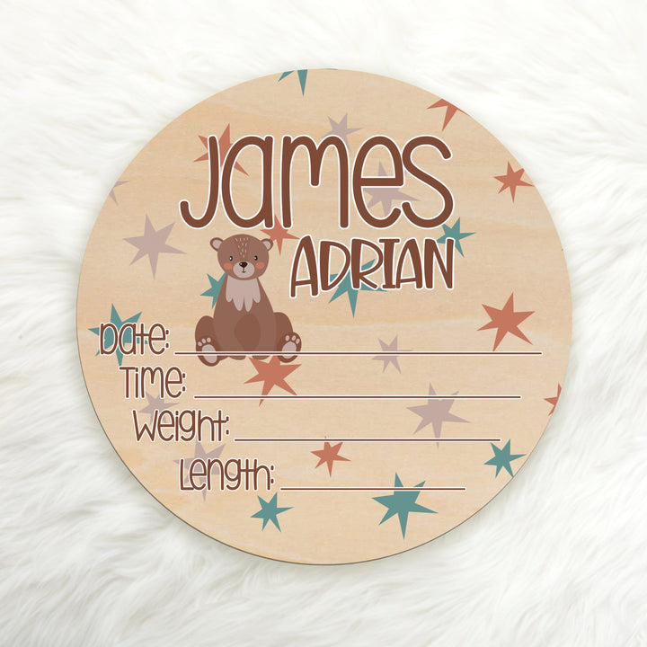 Woodland Bear Birth Stat Sign Easy Basic Creations