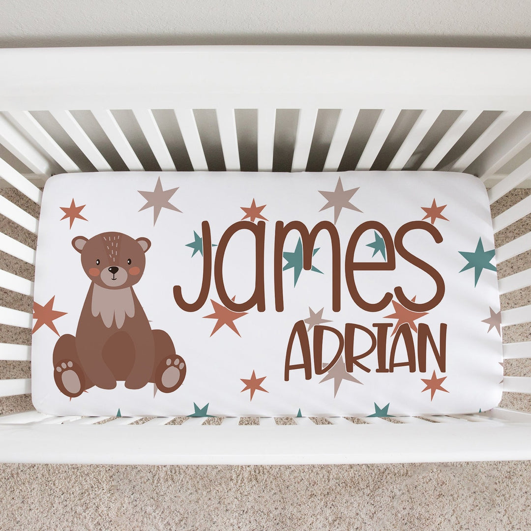 Woodland Bear Custom Name Crib Sheet Easy Basic Creations