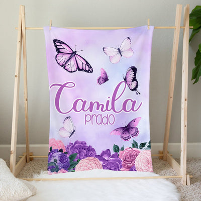 Purple Butterfly Garden Custom Name Blanket - Easy Basic Creations