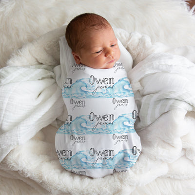 Personalized Ocean Waves Swaddle Blanket - Easy Basic Creations