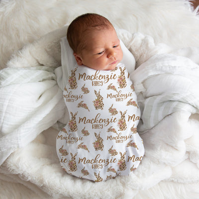 Personalized Leopard Bunny Swaddle Blanket - Easy Basic Creations