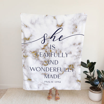 She is Fearfully and Wonderfully Made Psalm 139:14 Blanket - Easy Basic Creations