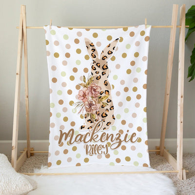 Boho Leopard Bunny Custom Name Blanket - Easy Basic Creations