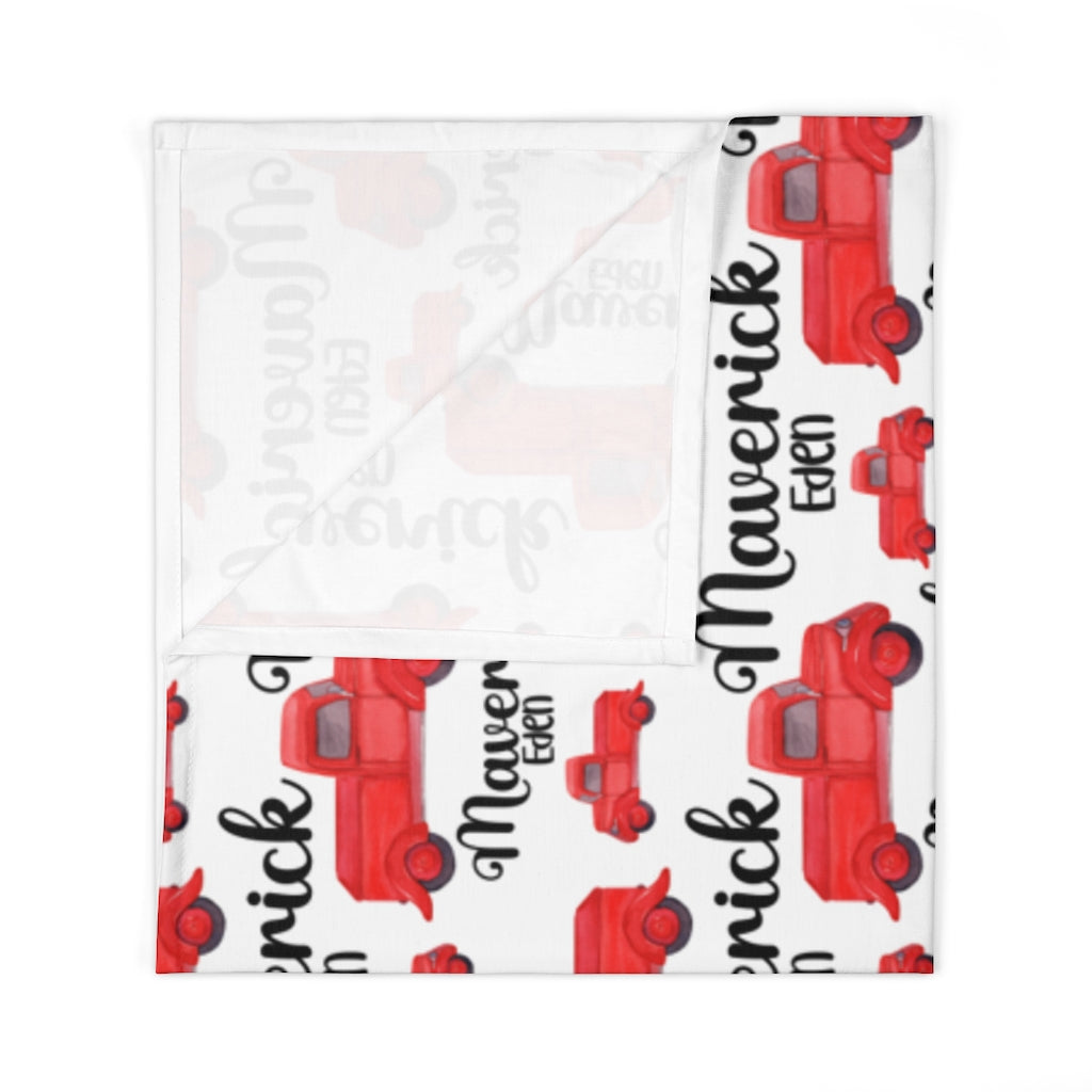 Personalized Red Farm Truck Swaddle Blanket - Easy Basic Creations